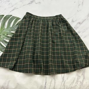 Lindy Bop Womens A-Line Skirt Size L Green Yellow Plaid Pryia Pine Retro Pockets